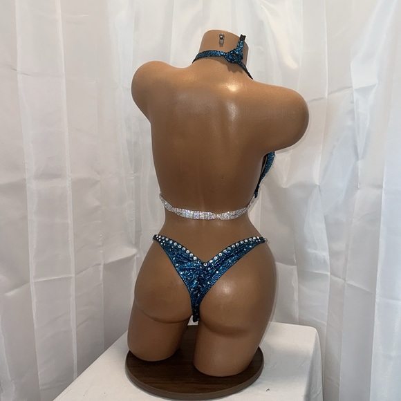 Npc competition bikini suit, teal hologram, handmade new color34B small bottom - Picture 3 of 7